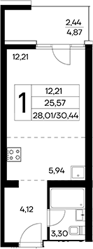 Планировка — Лучистое, Студия, 28 м²