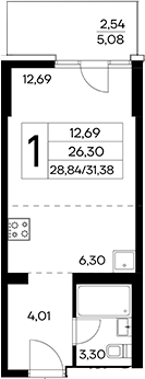 Планировка — Лучистое, Студия, 29 м²