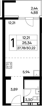 Планировка — Лучистое, Студия, 28 м²