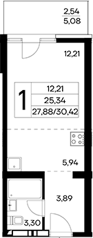 Планировка — Лучистое, Студия, 28 м²