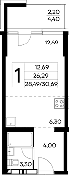 Планировка — Лучистое, Студия, 28 м²