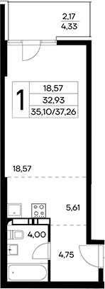 Планировка — Лучистое, Студия, 35 м²