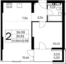 Планировка — Лучистое, 1-комн., 42 м²