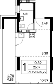 Планировка — Лучистое, Студия, 31 м²