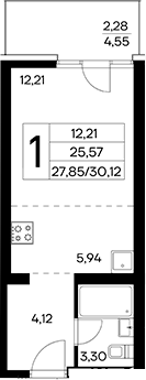 Планировка — Лучистое, Студия, 28 м²