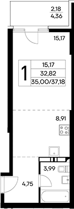 Планировка — Лучистое, Студия, 35 м²