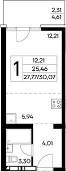 Планировка — Лучистое, Студия, 28 м²