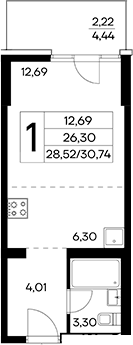 Планировка — Лучистое, Студия, 29 м²