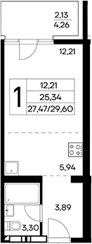 Планировка — Лучистое, Студия, 28 м²