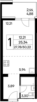 Планировка — Лучистое, Студия, 28 м²