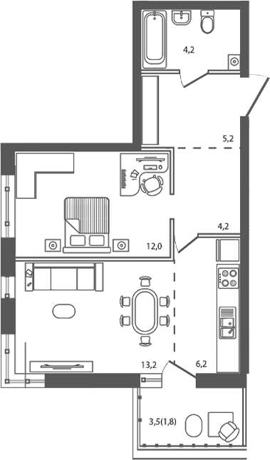 Планировка — Сиреневый бульвар, 2-комн., 45 м²