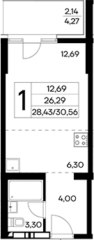 Планировка — Лучистое, Студия, 28 м²