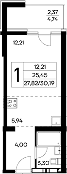 Планировка — Лучистое, Студия, 28 м²