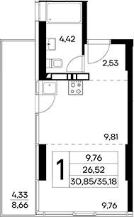 Планировка — Лучистое, Студия, 31 м²