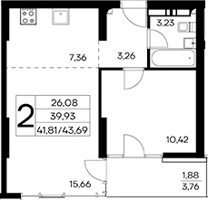 Планировка — Лучистое, 1-комн., 42 м²