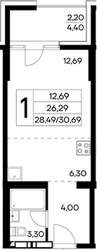 Планировка — Лучистое, Студия, 28 м²