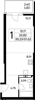 Планировка — Лучистое, Студия, 35 м²