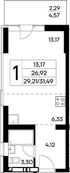 Планировка — Лучистое, Студия, 29 м²
