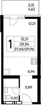 Планировка — Лучистое, Студия, 28 м²