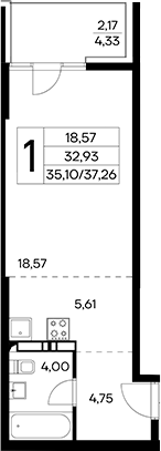 Планировка — Лучистое, Студия, 35 м²