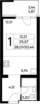 Планировка — Лучистое, Студия, 28 м²