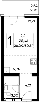 Планировка — Лучистое, Студия, 28 м²