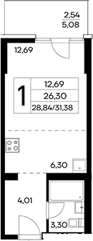 Планировка — Лучистое, Студия, 29 м²