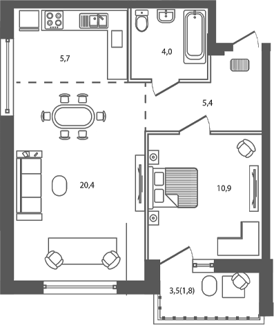 Планировка — Сиреневый бульвар, 2-комн., 46 м²