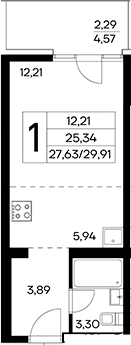 Планировка — Лучистое, Студия, 28 м²