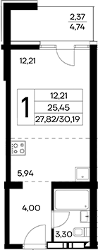 Планировка — Лучистое, Студия, 28 м²