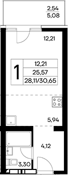Планировка — Лучистое, Студия, 28 м²