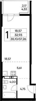 Планировка — Лучистое, Студия, 35 м²