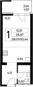 Планировка — Лучистое, Студия, 28 м²