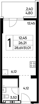 Планировка — Лучистое, Студия, 29 м²