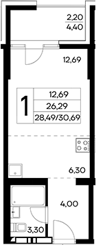 Планировка — Лучистое, Студия, 28 м²