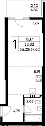 Планировка — Лучистое, Студия, 35 м²