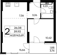 Планировка — Лучистое, 1-комн., 42 м²