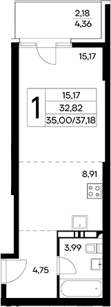 Планировка — Лучистое, Студия, 35 м²