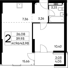 Планировка — Лучистое, 1-комн., 42 м²