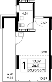 Планировка — Лучистое, Студия, 31 м²