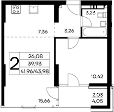 Планировка — Лучистое, 1-комн., 42 м²