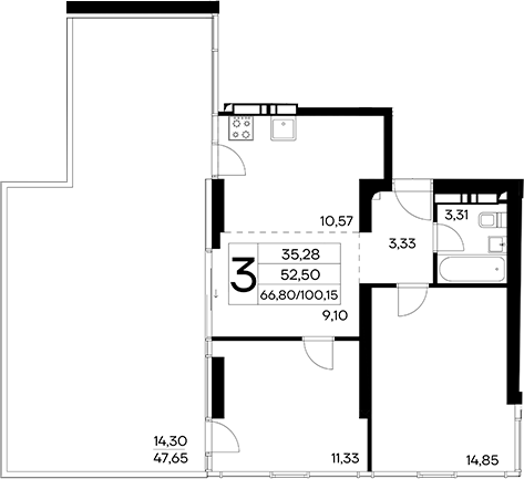 Планировка — Лучистое, 3-комн., 86 м²