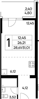 Планировка — Лучистое, Студия, 29 м²