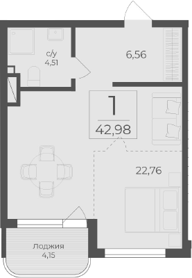 Планировка — Чайка, Студия, 39 м²