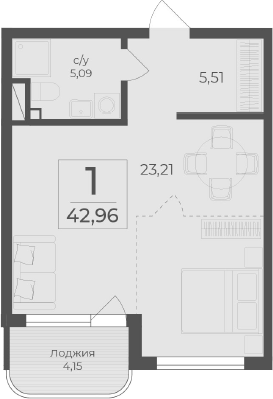 Планировка — Чайка, Студия, 39 м²