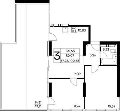 Планировка — Лучистое, 2-комн., 86 м²