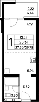 Планировка — Лучистое, Студия, 28 м²