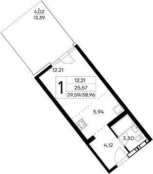 Планировка — Лучистое, Студия, 35 м²
