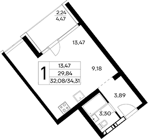 Планировка — Лучистое, Студия, 32 м²