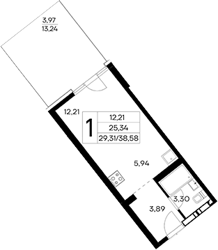 Планировка — Лучистое, Студия, 35 м²